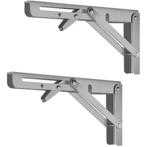 Lot de 2 Supports d'Étagère Pliables 30 cm - Équerres d'Angle Pliables - Support Mural Robuste - Pour Tables et Étagères - Argenté (1/5)