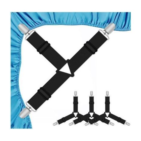 Attache Drap Housse - Aattache - Set de 4 Pièces - Élastiques Ajustables - Pinces Métalliques - Noir (1/4)