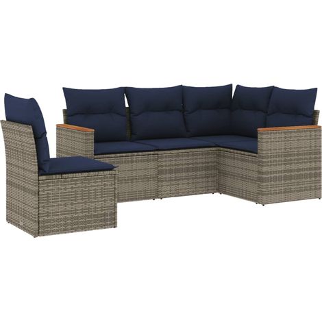 5-teiliges Gartensofa-Set mit Kissen, grau, Polyrattan vidaXL (1/5)