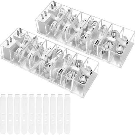 Lot de 2 Boite Rangement Cable et Chargeur avec 8 Compartiments-10 Attaches (1/5)