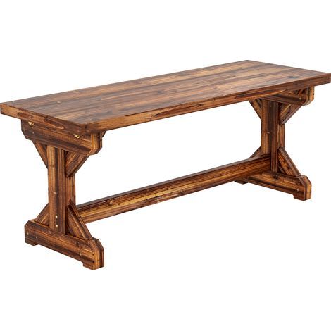 Zweisitzer-Gartenbank aus wetterbeständigem, karbonisiertem Holz, X-förmiges Gestell, Tragkraft 240 kg, Maße 114 x 40 x 46 cm