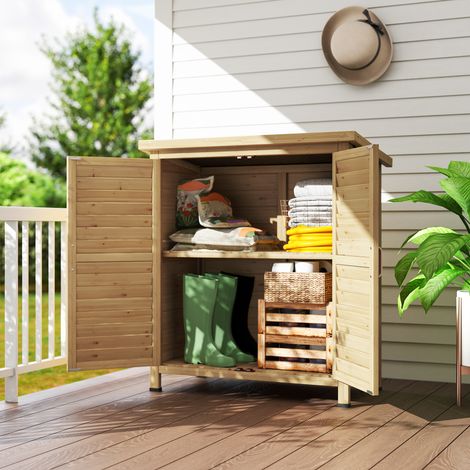 Outsunny Gartenhaus aus Holz, 87 x 46,5 x 96,5 cm, mit 2 Einlegeböden, 2 Türen, guter Belüftung und schrägem Dach für Terrasse oder Balkon
