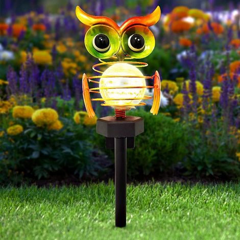 Luminaire Solaire Jardin - Lampe Hibou avec Globe en Verre Craquelé - Étanche IP44 - Pour Chemin Patio Pelouse - 1 Pièce (1/5)