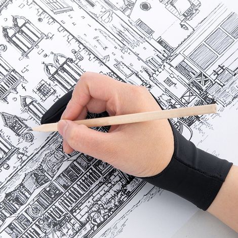 Gant de protection pour tablette graphique, anti-salissures et aéré, 3 épaisseurs, 2 doigts, pour illustrateurs et dessinateurs, noir, taille M