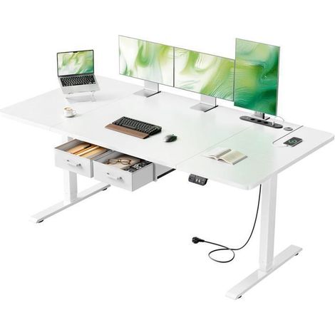 Bureau électrique debout et assis - EcoFurnix - 160x80 cm - Hauteur réglable 72–117 cm - Prises et USB intégrés (1/5)
