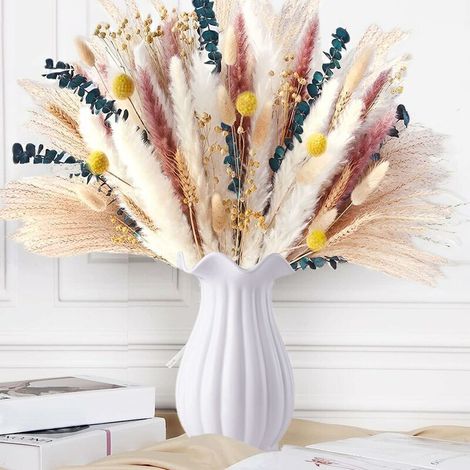 Bouquet de fleurs séchées pampa 115 pièces – Longueur 45 cm – Décoration bohème pour maison, mariage, chambre, vacances (1/5)