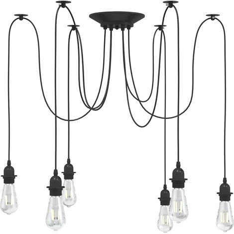 Lampe suspendue vintage réglable 157 cm 6 porte-lampes style moderne salle à manger en métal noir