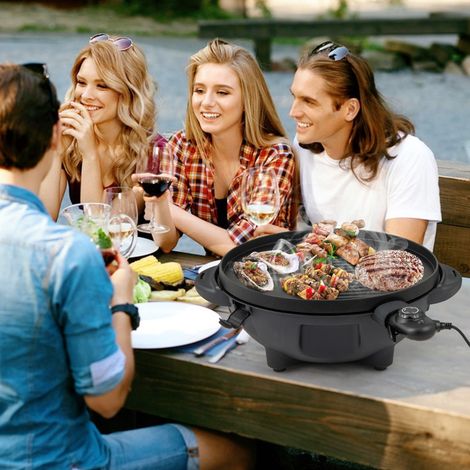 Barbecue Electrique 1 200W pour Intérieur et Extérieur Plaque de Cuisson Antiadhésive à 2 Zones Température Réglable Jardin Noir (1/5)