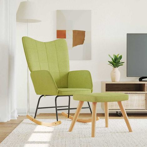 vidaXL Silla mecedora con reposapiés tela verde (1/5)