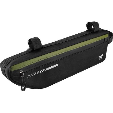 Sacoche de vélo WEST BIKING 2,6 L grande capacité, fixation sur le tube supérieur avant, étanche et résistante à l'usure, noire et verte. (1/5)