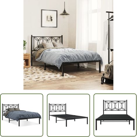 The Living Store Cadre de lit métal sans matelas avec tête de lit noir 100x200cm - Cadre De Lit - Lit Double - Lit Metal - Lit Moderne - Literie (1/5)