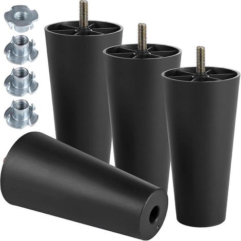 Pieds de meubles en plastique de 20 cm (8 pouces), pieds de table fuselés, pieds de canapé noirs, avec boulons de suspension M8, adaptés aux canapés, tables et chaises longues, lot de 4, 6 x 1 x 4 x M (1/5)