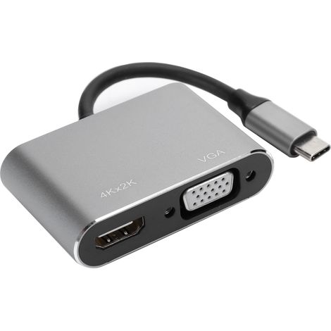 Adaptateur TypeC Hub vers VGA HDMI DVI DisplayPort/Ethernet 3.1, station d'accueil convertisseur, résolution 4K (gris) (1/5)