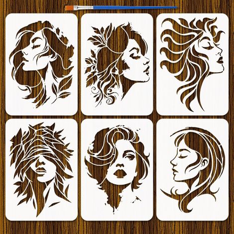 6Pcs Pochoirs Femme Abstraite Avec 1 Pinceau 21x29.7cm Pochoirs Belle Femme Pochoir Dame Élégante Pochoir Silhouette Visage Femmes pour Peinture sur Bois Mur Meuble DIY Décoration Maison (1/5)