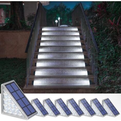 Set of 8 solar stair lights – 6000K cool white – IP67 rating – Automatic lighting – Easy tool-free installation