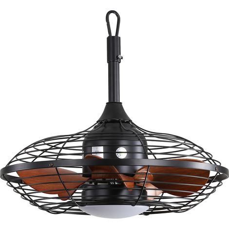 Ventilateur plafond 51 cm moteur CC LED 18W 3 températures couleur 5 pales ABS suspension crochet extérieur terrasse pergola