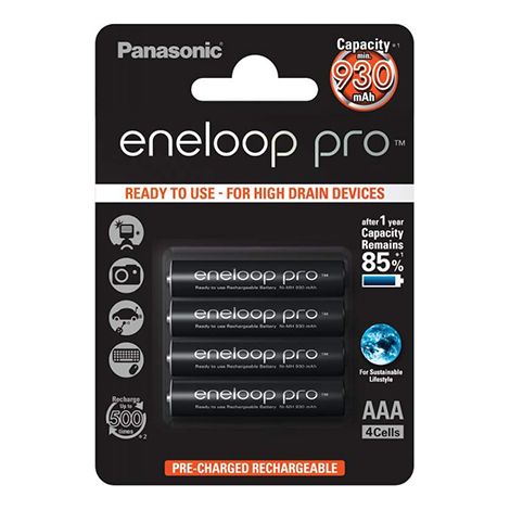 Piles LR03 AAA - Eneloop Pro BK-4HCDE PANASONIC - Blister x 4 rechargeables - NiMh - 1.2V - 930mAh