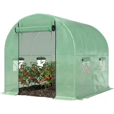 Walk-In Garden Polytunnel Greenhouse with Steel Frame, PE Cover, Roll-Up Door 4 Windows, 2.5 x 2m, Green (1/5)
