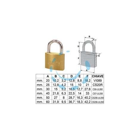 LUCCHETTO TIPO PESANTE OTTONE ARCO NORMALE - mm.25