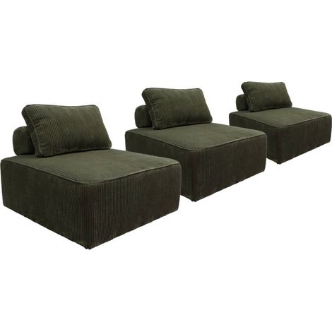 sweeek - 3er-Set Sessel für modulares Sofa Cordbezug, Cord, Dunkelgrün