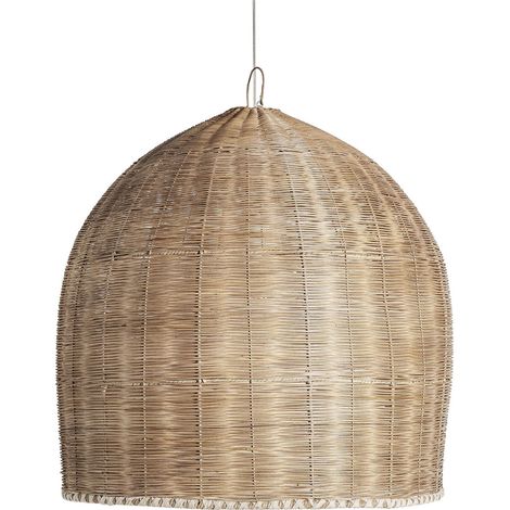 Lustre boho en rotin marron finition vieillie ambiance chaleureuse - Marron rotin finition vieillie (1/5)