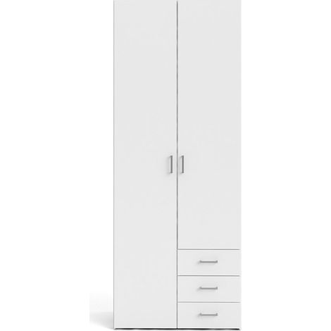 Space Kleiderschrank 201x78x50cm, 2 Türen, 3 Schubladen weiß. (1/5)