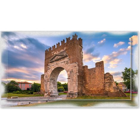 Lupia - Quadro moderno su Tela con Cornice stampata NEWEXT 75x135 cm, paesaggi localismi italiani, per casa soggiorno capezzale camera da letto hotel ufficio, RIMINI ARCO DI AUGUSTO (1/4)