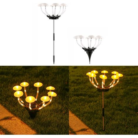 2 lampes solaires champignon 8 LED étanches, 8 têtes lumineuses, deux modes d'installation pour cour pelouse et terrasse (1/5)