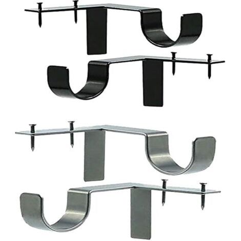 Supports tringle à rideau sans perçage – Lot de 4 – Fer antirouille – Fixations murales réglables – Pour tringles à vêtements et rideaux