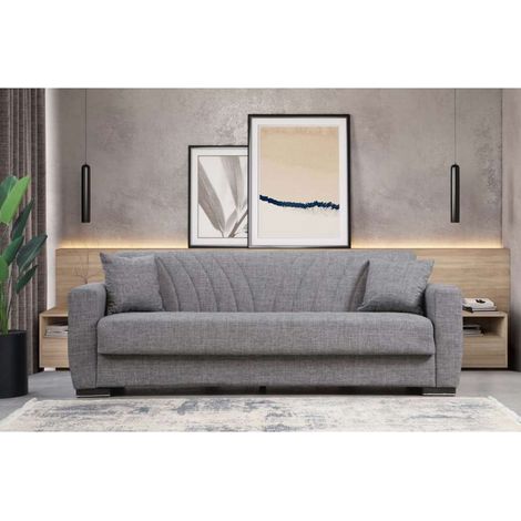 Divano Letto 3 Posti in Tessuto Grigio 210x75x80 cm Apertura Facile - New York Domo Mea