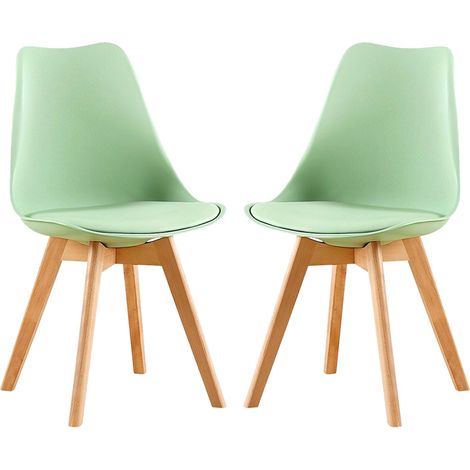 2 Chaises Tulipes Salle à Manger Scandinaves Bm Home Salle de Bureau, Pieds en Bois de Hêtre Massif, Couleur VERTE