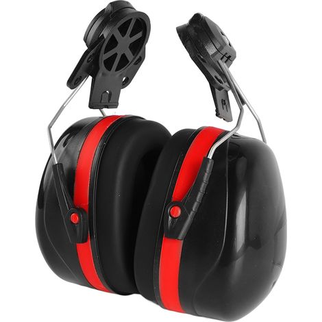 Lot de 2 protections auditives pour casque de chantier, réduction du bruit, angle réglable, télescopiques, rouge et noir. (1/5)