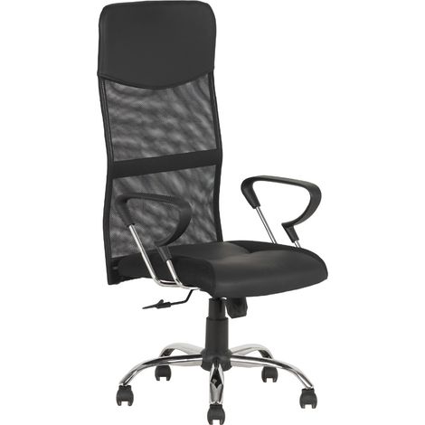 Sedia Presidenziale da Ufficio Ergonomica in Ecopelle e Rete Traspirante, Schienale Alto con Supporto Lombare, Altezza Regolabile, Base Cromata e Ruote 360 (1/5)