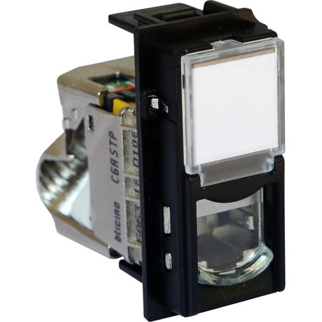 PRISE RJ45 BLINDÉE CATÉGORIE6A STP LIVING NOW POUR APPLICATIONS GRADE 3 TV AVEC ENJOLIVEUR NOIR MAT - 1 MODULE (1/2)