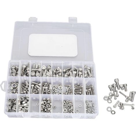 Assortiment de 520 vis et écrous, métriques, M3, M4, M5, M6, vis hexagonales en acier inoxydable variées, vis à tête plate