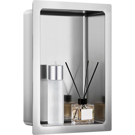 Niche de Douche Encastrable Blanche 48x33x10cm, Niche Murale en Acier Inoxydable 304 (3mm) à Finition Brillant, Grand Espace de Stockage Étanche, Design Minimaliste pour Salle de Bain (1/4)
