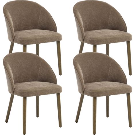 Wahson Sedie Set di 4, Cucina Sedie in Tessuto, Moderne Poltroncine con Gambe in Legno, Massiccio Sedie Imbottite per Sala, Marrone