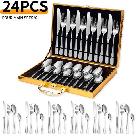 24-teiliges Edelstahl-Besteckset – für 6 Personen – mit Geschenkbox – Edelstahl – silber (1/5)