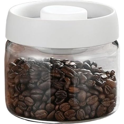 Cafetera al vacío, Lata de café al vacío, Cafetera, Cafetera de vidrio, Contenedor al vacío, con bomba de vacío manual, 500 ml, Blanco (1/5)