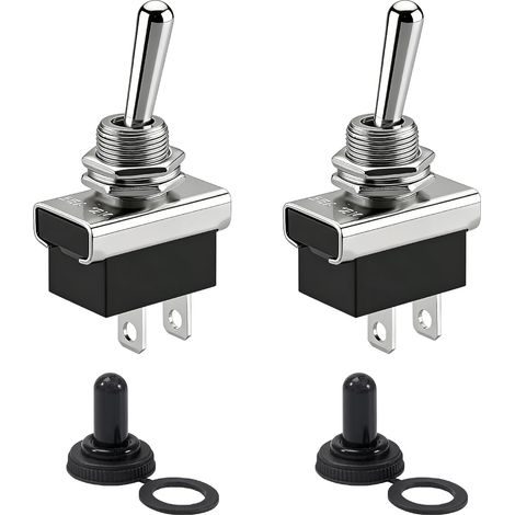 2 Pièces Interrupteur à Bascule 12V 24V avec Capuchon Étanche, Bouton ON OFF Métal Robuste pour Auto Voiture Camion Bateau Marine, Interrupteur Levier Electrique Universel, Installation Simple Rapide (1/5)