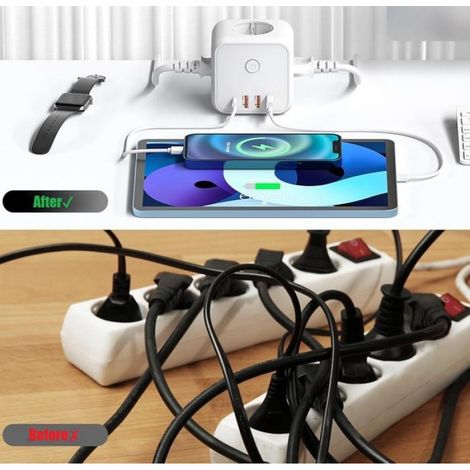 Multiprise Murale 7 en 1 - - 3 Prises AC - 4 Ports USB - 4000W 16A - Interrupteur Inclus (1/5)
