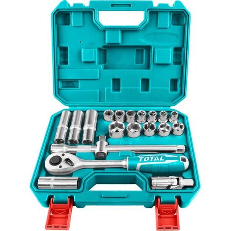 Juego de vasos TOTAL, 20 piezas, 1,2", industriales, CR-V (50BV30), templados al calor THT121201