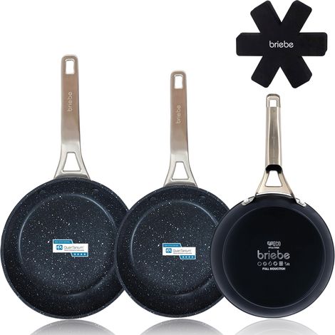 Briebe Black Titanium Set 3 Sartenes Antiadherentes Inducción Titanio 20-24-28cm, Aluminio Forjado Antiadherente  Negro