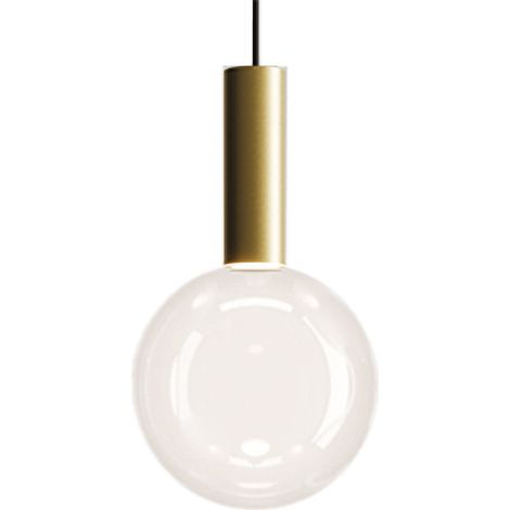 Zafferano Lampada a Sospensione Sfera in Vetro Borosilicato Soffiato a Bocca Colore Oro e Trasparente LED 8W 3000K Diametro 18 cm Design Moderno