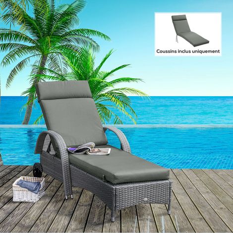 Coussins de chaise longue coussin bain de soleil épais, confortable et rembourré, 2 attaches, 196 x 55 x 8 cm, gris (1/5)