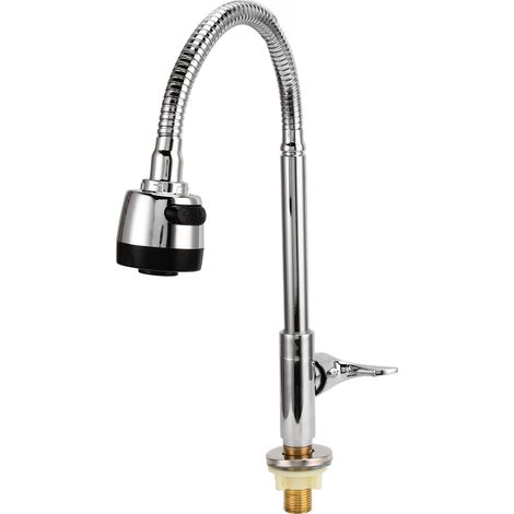 Robinet d'évier de cuisine pivotant à 360°, réglage du débit d'eau facile, installation facile, résistant à la rouille, douchette extractible, modèle vertical universel en cuivre (1/5)