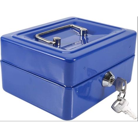 Petit Coffre Fort pour Maison avec 6 Compartiments Boîte avec Serrure à Clé Mini Portable en Acier Verrouillable Poignée Couche et 2 Clés Pour Pièces de Monnaie Bijoux Bleu (1/5)