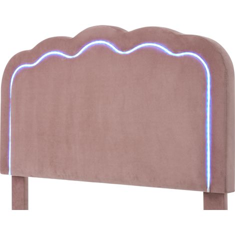 Lit à LED une place 90x190cm, sommier intégré et tête de lit réglable, cadre rembourré en velours rose, lit adolescent pour chambre d’amis et chambre à coucher (1/5)
