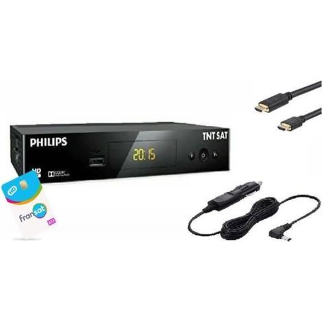 TERMINAL RÉCEPTEUR SATELLITE EUTELSAT PHILIPS DSR3031F FRANSAT+ HDMI+ CARTE FRANSAT+ CÂBLE 12V (PACK CAMPING CAR SANS PRISE SECTEUR