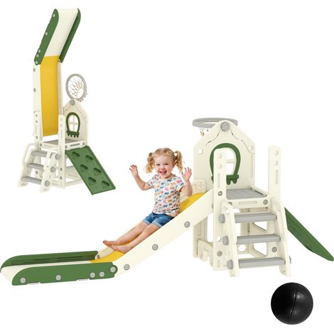 AIYAPLAY Scivolo per Bambini 1-3 Anni in HDPE con Arrampicata e Canestro, Crema (1/5)